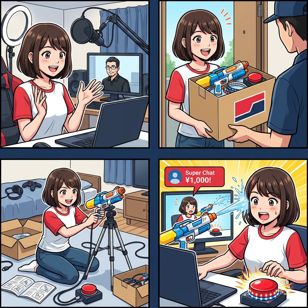 申し込む→ギアが届く→スマホにつなぐ→スパチャで動く